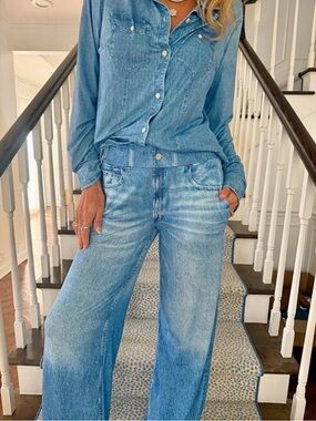 Women's Loungewear Printed Denim Style 2pc Pajamas XL (16/18) EUC